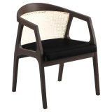 Nova | Krzesło Bistro z drewna | Skórzane siedzenie | Rattan | Czarny