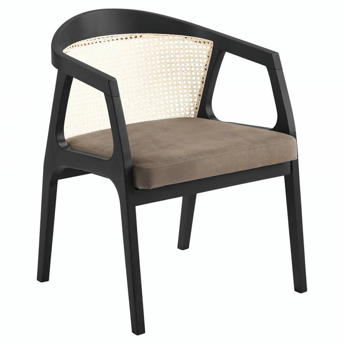 Nova | Bistro Holz Stuhl | Sitz Samt | Rattan | Taupe