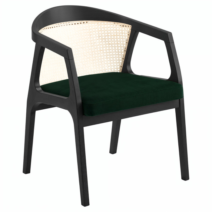 Nova | Bistro Chaise en Bois | Assise en Velours | Rotin | Vert