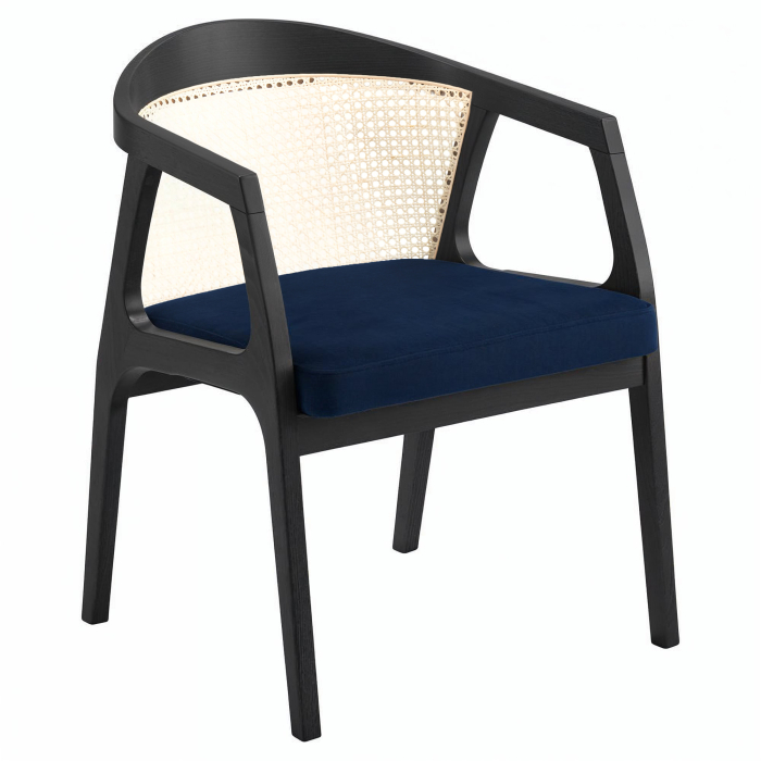 Nova | Bistro Drewniane Krzesło | Siedzisko Aksamit | Rattan | Niebieski