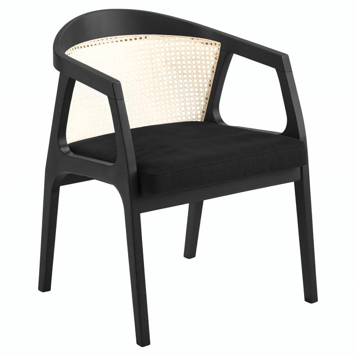 Nova | Bistro Træstol | Sæde Velvet | Rattan | Sort