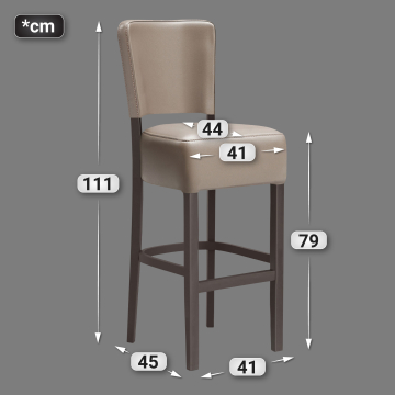 LUCA | Commercial Bar Stool | Leather | Wood | Taupe/Grey/Brown | with backrest