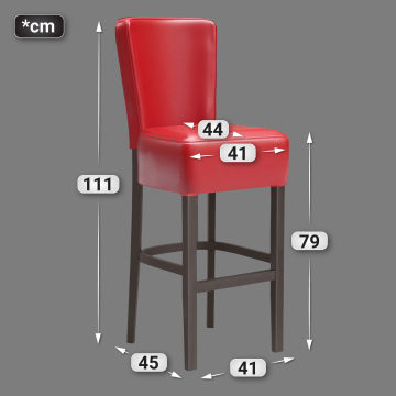 LUCA FULL | Gastro Barhocker | Leder | Holz | Rot | mit Lehne