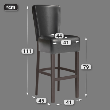 LUCA FULL | Gastro Barhocker | Leder | Holz | Schwarz | mit Lehne
