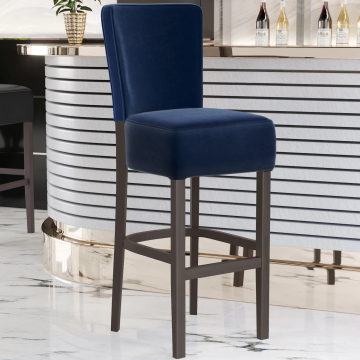 LUCA FULL | Gastro Barhocker | Samt | Holz | Blau