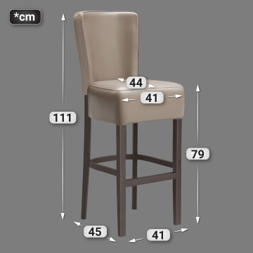 LUCA FULL | Upholstered Bar Stool | Leather | Wood | Taupe/Grey/Brown | with backrest