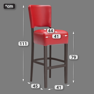 LUCA | Horeca Barkruk | Leer | Hout | Rood | Met rugleuning
