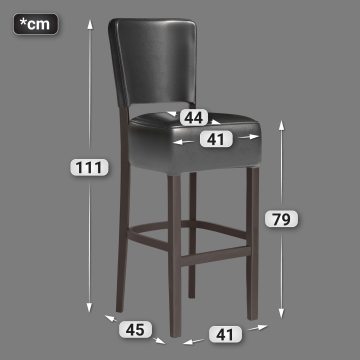 LUCA | Sgabello per locali | Pelle | Legno | Nero | Con schienale