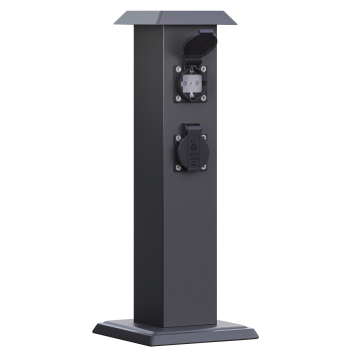 LUCY | Stolpe med stikkontakt | Svart | Utenfor | aluminium