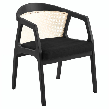Nova | Bistro Træstol | Sæde Velvet | Rattan | Sort