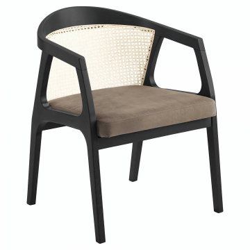 Nova | Bistro Holz Stuhl | Sitz Samt | Rattan | Taupe