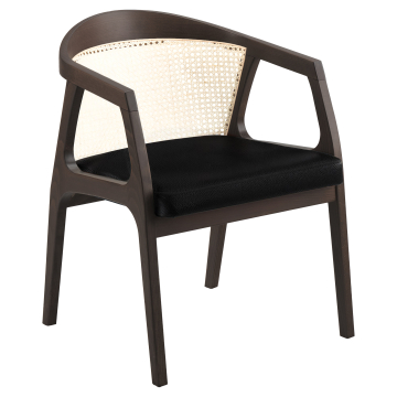 Nova | Bistro Holz Stuhl | Sitz Leder | Rattan | Schwarz