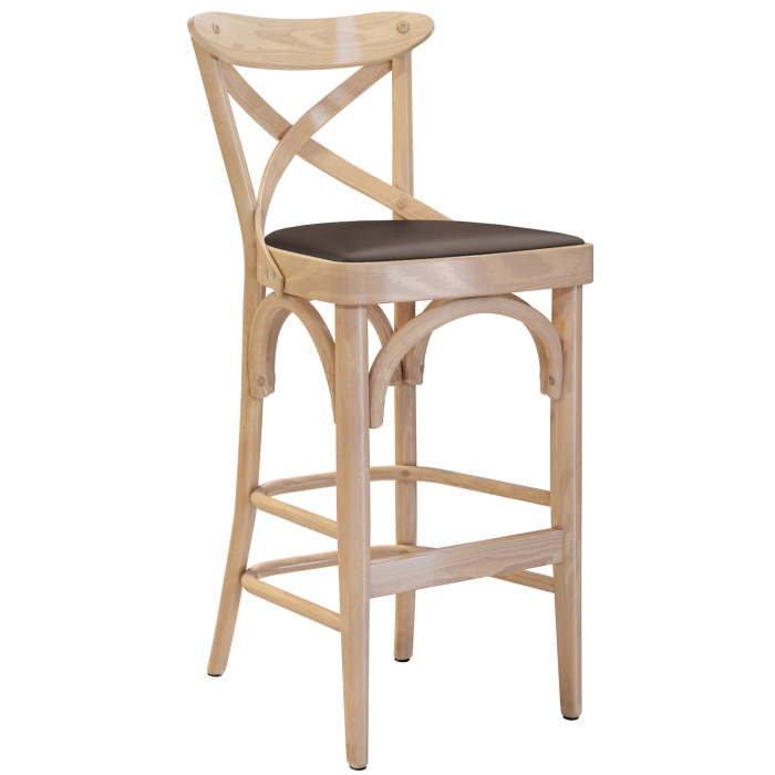 Maudez | Taburete de bar de madera de haya | Madera / Cuero | Roble / Marrón | Madera de haya