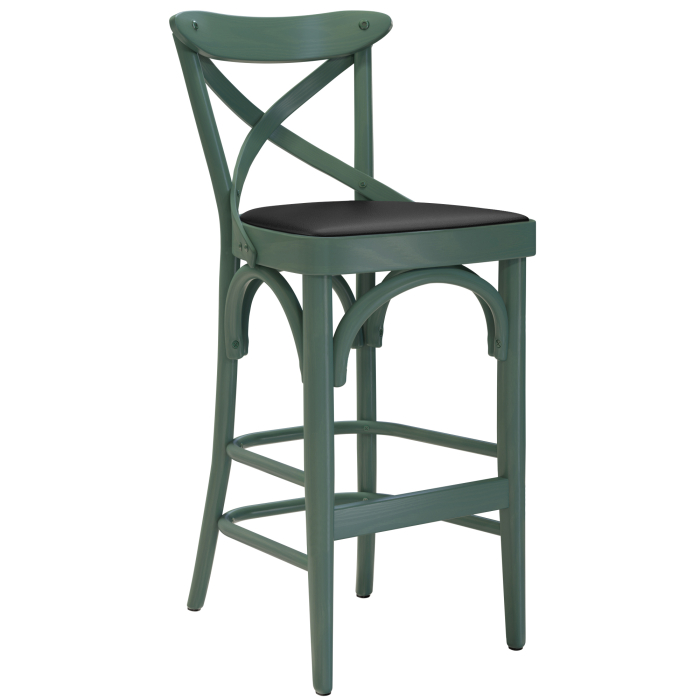 Maudez | Sgabello Barhocker in Legno | Legno / Pelle | Verde | Legno Curvato