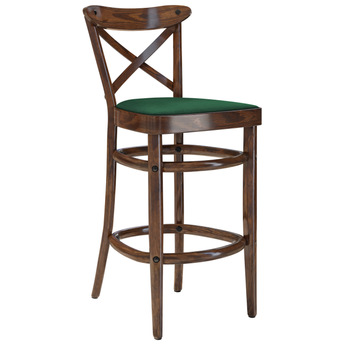 MAUDEZ | Bugholz Barhocker | Holz / Samt Grün | Walnuß | Bugholz