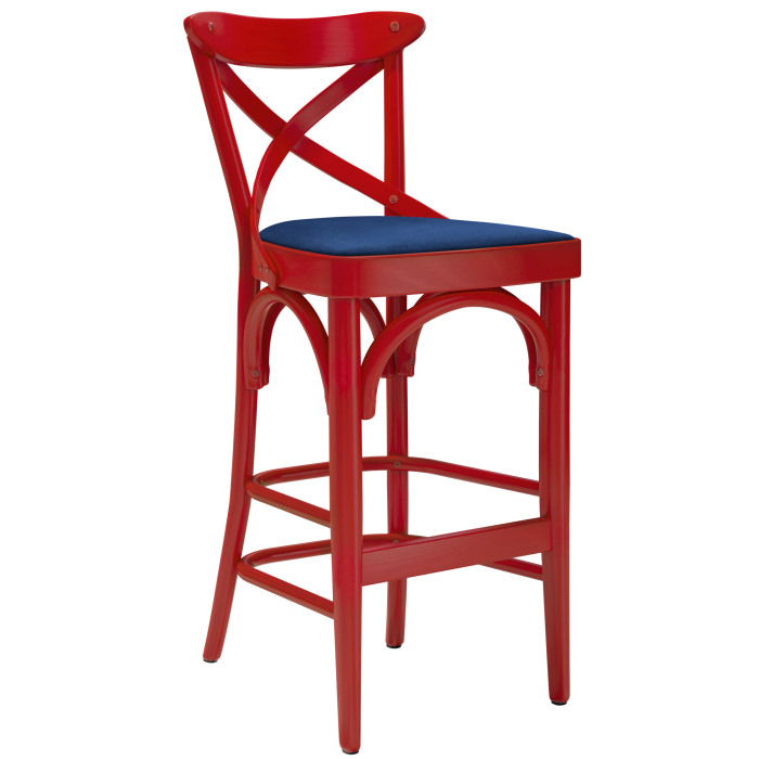 Maudez | Tabouret de bar en bois courbé | Bois / Velours | Rouge / Bleu | Bois courbé