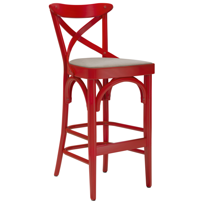 Maudez | Tabouret de bar en bois courbé | Bois / Velours | Rouge / Taupe | Bois courbé