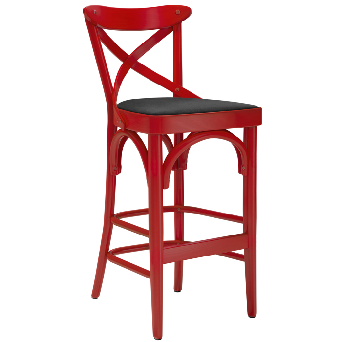 Maudez | Sgabello Barhocker in Legno | Legno / Velluto | Rosso / Nero | Legno Curvato