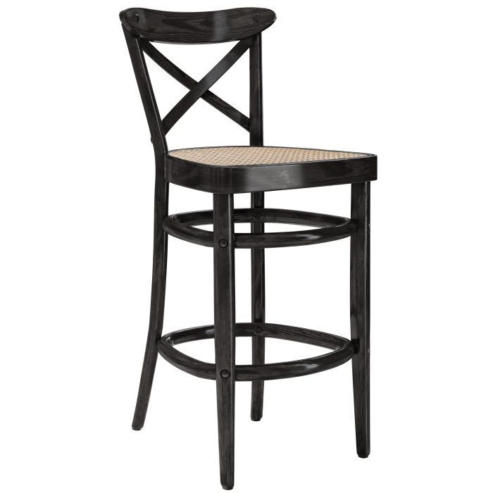 MAUDEZ | Bugholz Barhocker | Rattan Geflecht | Schwarz