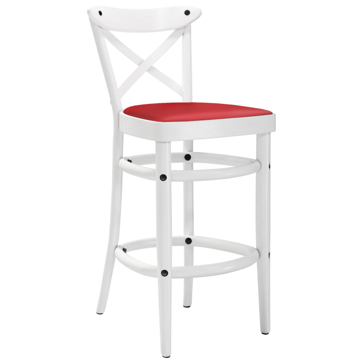 MAUDEZ | Bugholz Barhocker | Holz / Leder Rot | Weiß | Bugholz