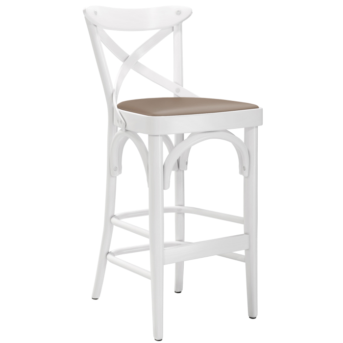 Maudez | Sgabello Barhocker in Legno | Legno / Pelle | Bianco / Talpa | Legno Curvato