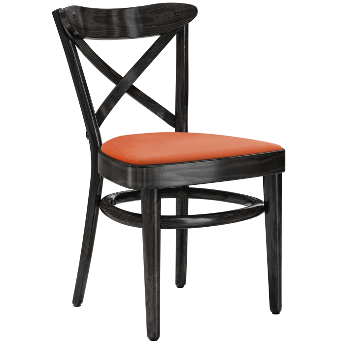 MAUDEZ | Chaise en bois courbé | Bois / Velours Orange | Noir | Bois courbé