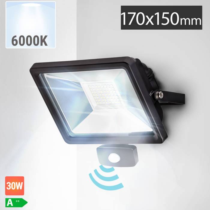 MAX | LED Valonheitin | Liiketunnistin | 30W | 6000K | Kylmä valkoinen