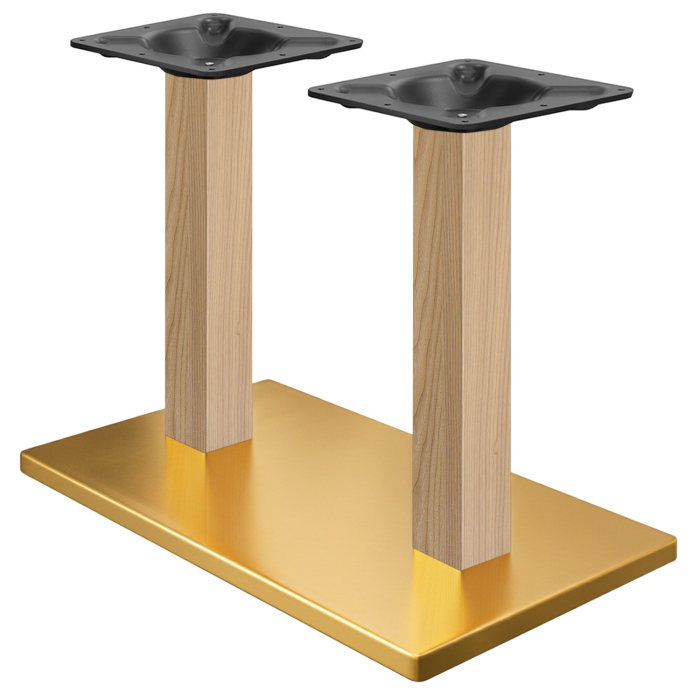 MADRID | Bistro dobbeltbordstel | Guld/Eg | Højde: 71 cm | Søjle: 8 x 8 cm | Bundplade: 40 x 70 cm