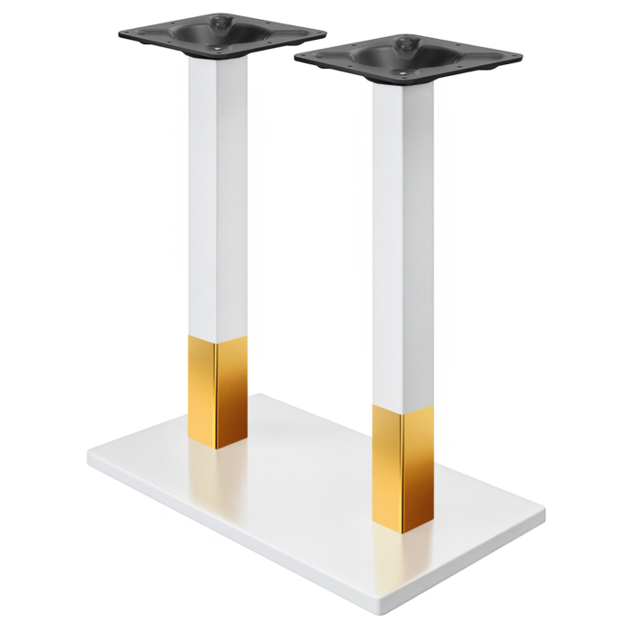 MADRID | Bistro dobbeltstående bordramme | Hvit/gull | Høyde: 104 cm | Søyle: 8 x 8 cm | Bunnplate: 40 x 70 cm