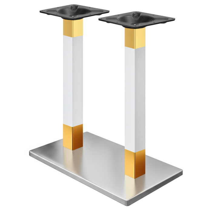 MADRID | Bistro Doppel Stehtischgestell | Edelstahl/Weiß/Gold | Höhe: 104 cm | Säule: 6 x 6 cm | Bodenplatte: 40 x 70 cm
