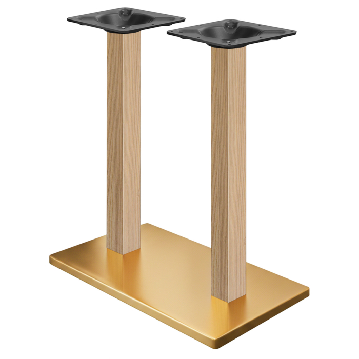 MADRID | Bistro Doppel Stehtischgestell | Gold/Eiche | Höhe: 104 cm | Säule: 8 x 8 cm | Bodenplatte: 40 x 70 cm