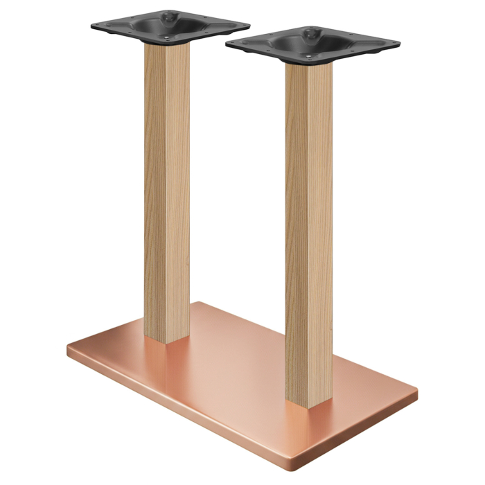 MADRID | Bistro Doppel Stehtischgestell | Kupfer/Eiche | Höhe: 104 cm | Säule: 6 x 6 cm | Bodenplatte: 40 x 70 cm