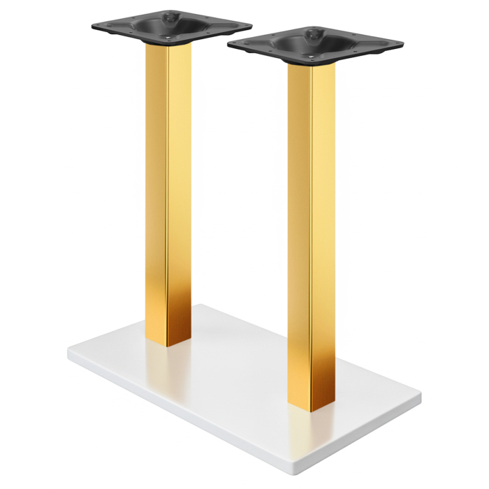 MADRID | Structure de table haute double Bistro | Blanc/Or | Hauteur : 104 cm | Colonne : 8 x 8 cm | Plateau : 40 x 70 cm