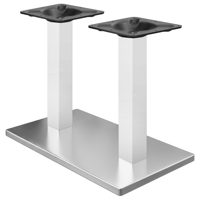 MADRID | Bistro Doppel Tischgestell | Edelstahl/Weiß | Höhe: 71 cm | Säule: 6 x 6 cm | Bodenplatte: 40 x 70 cm