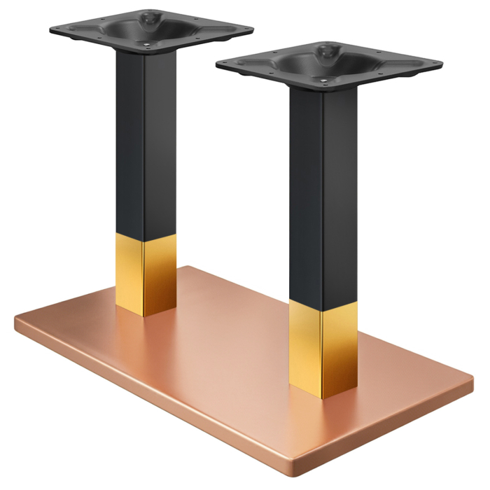 MADRID | Structure de table double Bistro | Cuivre/Or/Noir | Hauteur : 72 cm | Colonne : 6 x 6 cm | Plateau : 40 x 70 cm