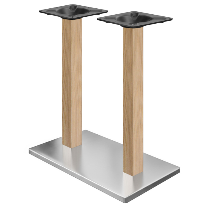 MADRID | Bistro Double Standing Table Frame | Stainless Steel/Oak | Height: 104 cm | Column: 8 x 8 cm | Base Plate: 40 x 70 cm