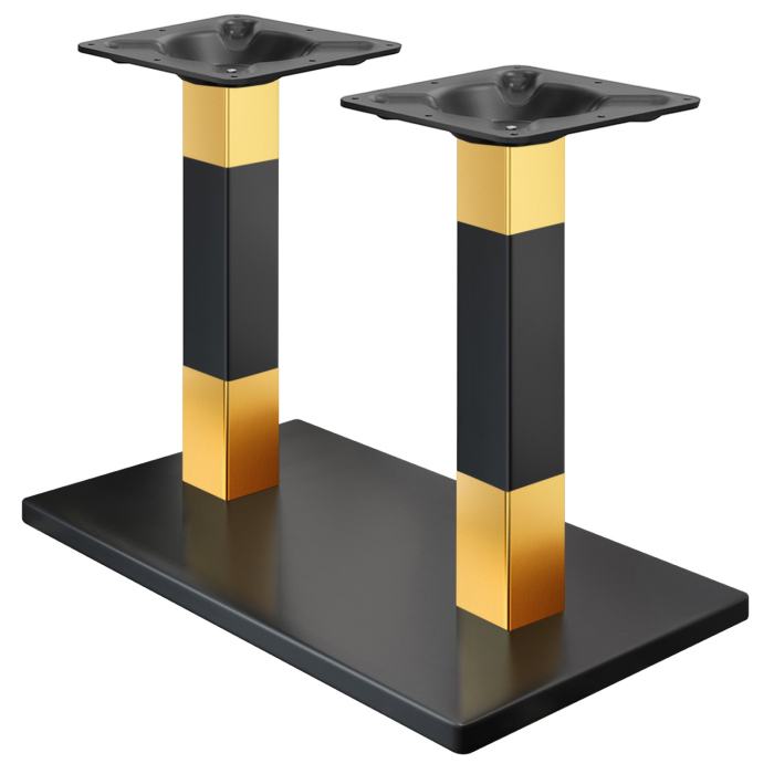 MADRID | Bistro Double Table Frame | Black/Gold | Height: 71 cm | Column: 8 x 8 cm | Base Plate: 40 x 70 cm