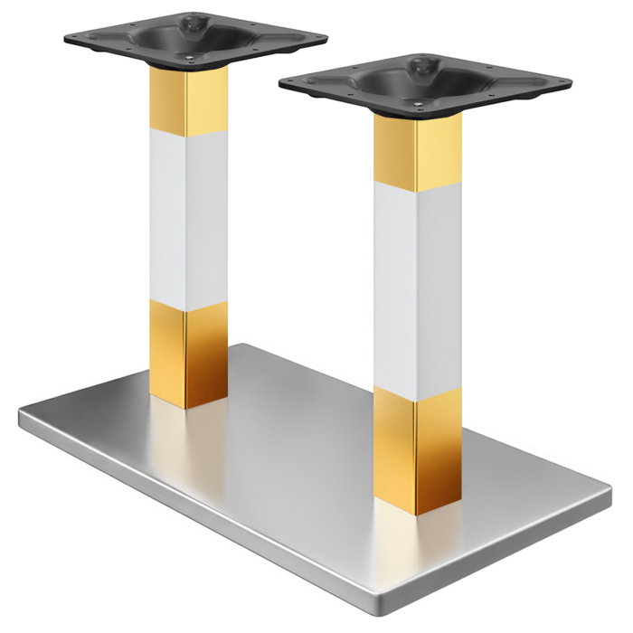 MADRID | Bistro Dubbelbordsram | Rostfritt stål/Vit/Guld | Höjd: 71 cm | Pelare: 8 x 8 cm | Bottenplatta: 40 x 70 cm