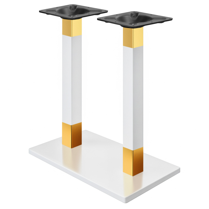 MADRID | Bistro Dubbelstående Bordsram | Vit/Guld | Höjd: 105 cm | Pelare: 8 x 8 cm | Bottenplatta: 40 x 70 cm