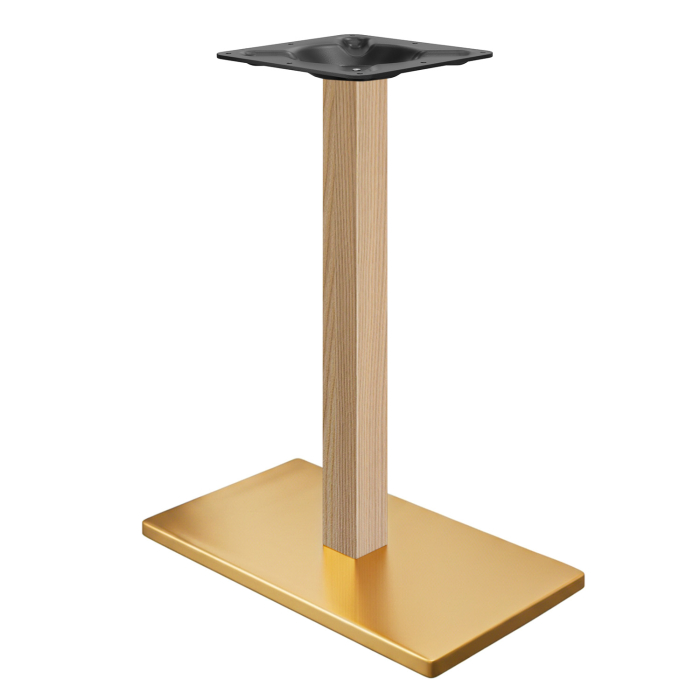MADRID | Bistro Standing Table Frame | Gold/Oak | Height: 104 cm | Column: 8 x 8 cm | Base Plate: 40 x 70 cm
