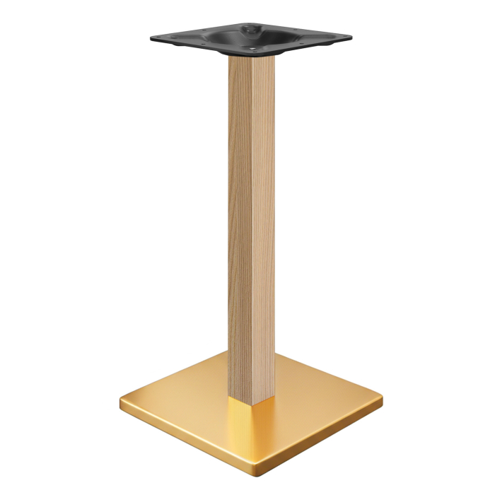 MADRID | Ståbordsram för bistro | Guld/Ek | Höjd: 105 cm | Pelare: 8 x 8 cm | Bottenplatta: 50 x 50 cm