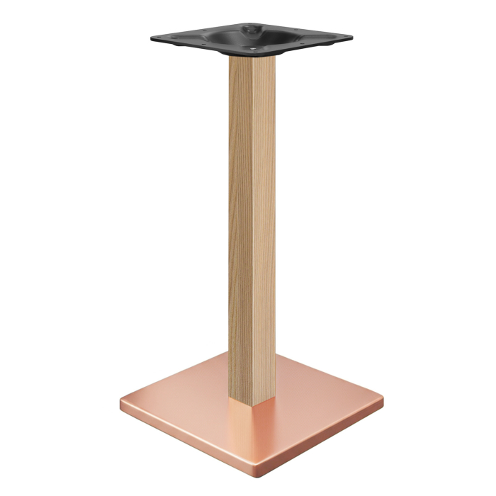 MADRID | Bistro bartafel onderstel | Koper/Eiken | Hoogte: 104 cm | Kolom: 6 x 6 cm | Voetplaat: 45 x 45 cm