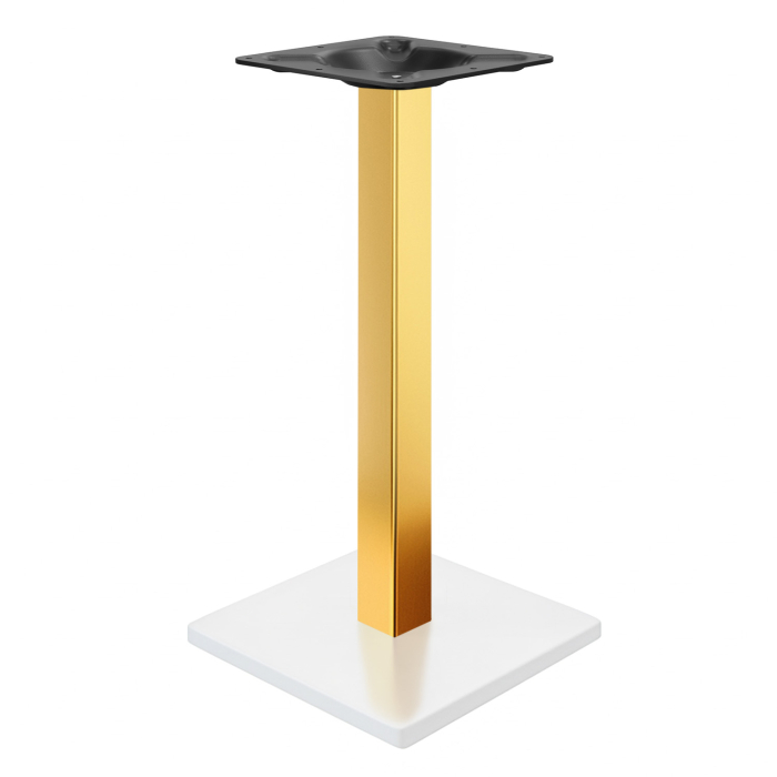 MADRID | Bistro Stehtischgestell | Weiß/Gold | Höhe: 105 cm | Säule: 6 x 6 cm | Bodenplatte: 45 x 45 cm