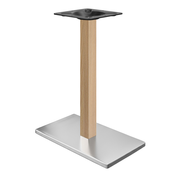 MADRID | Estructura de mesa de bar tipo bistró | Acero inoxidable/Roble | Altura: 104 cm | Columna: 8 x 8 cm | Base: 40 x 70 cm