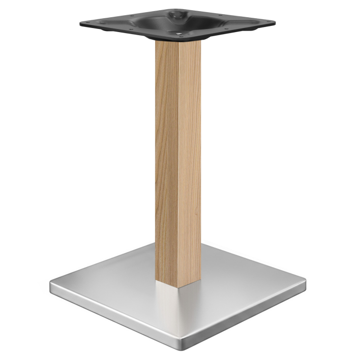 MADRID | Estructura de mesa de bistró | Acero inoxidable/Roble | Altura: 70 cm | Columna: 8 x 8 cm | Base: 40 x 40 cm
