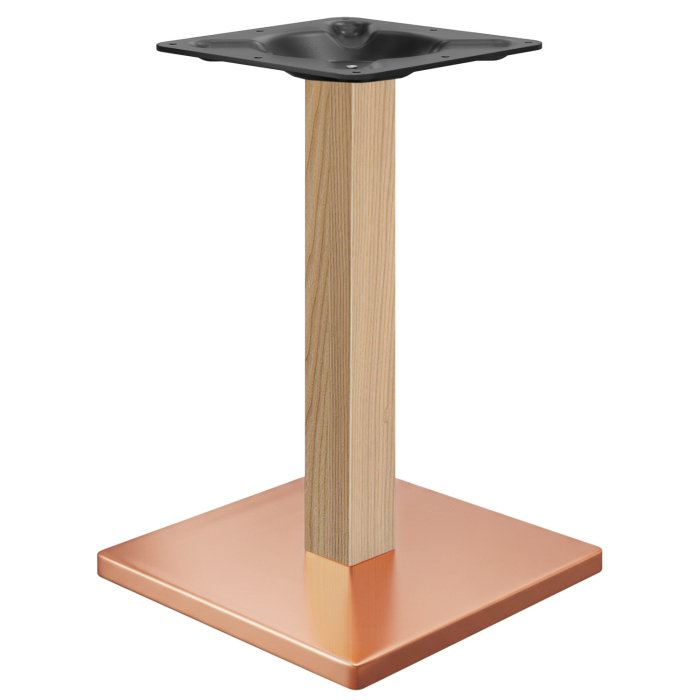 MADRID | Estructura de mesa de bistró | Cobre/Roble | Altura: 71 cm | Columna: 8 x 8 cm | Base: 45 x 45 cm