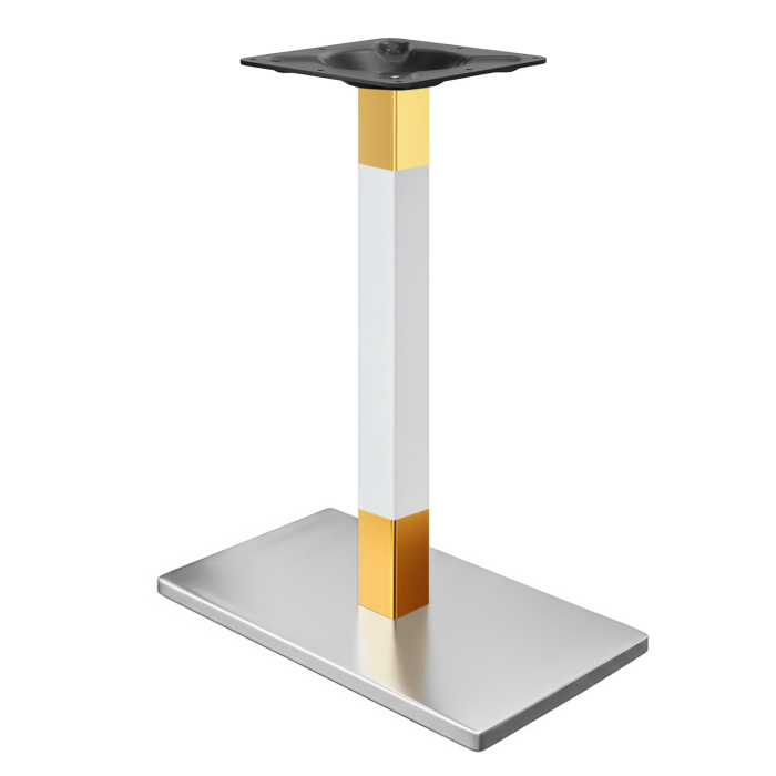 MADRID | Structure de table de bar bistro | Acier inoxydable/Blanc/Or | Hauteur : 104 cm | Colonne : 6 x 6 cm | Plateau : 40 x 70 cm