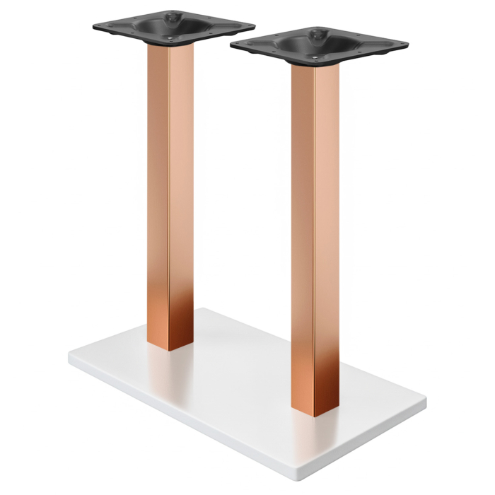 MADRID | Support de table double bistro | Blanc / Cuivre | Hauteur : 105 cm | Colonne : 8 x 8 cm | Plaque de base : 40 x 70 cm