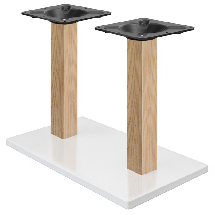 MADRID | Bistro Double Table Frame | White/Oak | Height: 71 cm | Column: 8 x 8 cm | Base Plate: 40 x 70 cm