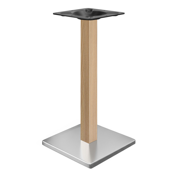 MADRID | Bistro bar table frame | Stainless steel/Oak | Height: 104 cm | Column: 8 x 8 cm | Base plate: 45 x 45 cm